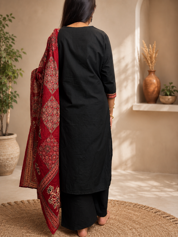 Midnight Grace Suit Set with Gracefully Printed Dupatta