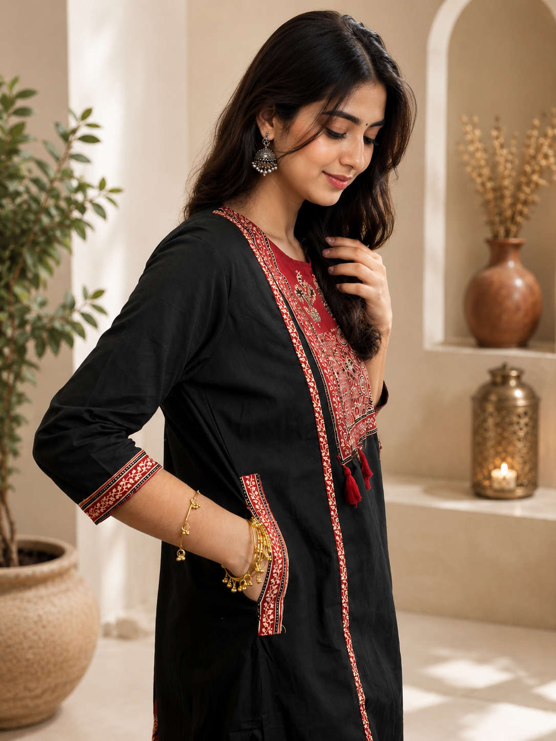Midnight Grace Suit Set with Gracefully Printed Dupatta