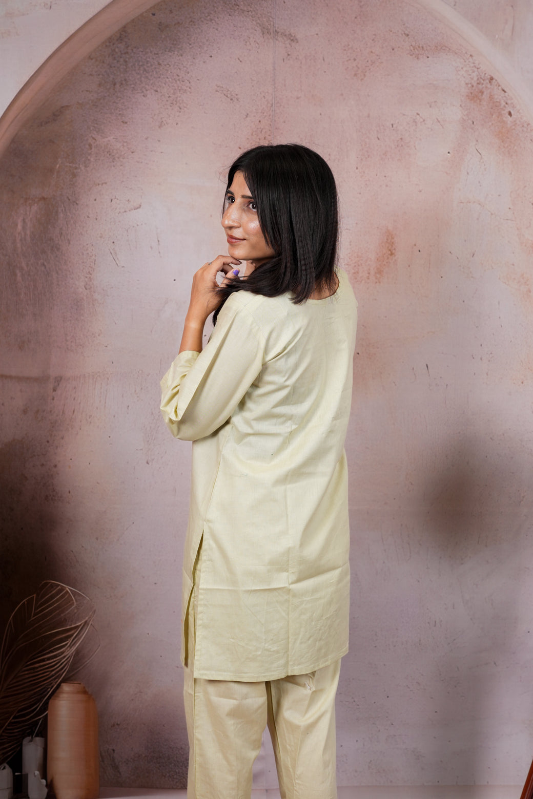Pista Green Leaf Embroidered Cotton Silk Co-Ord Set