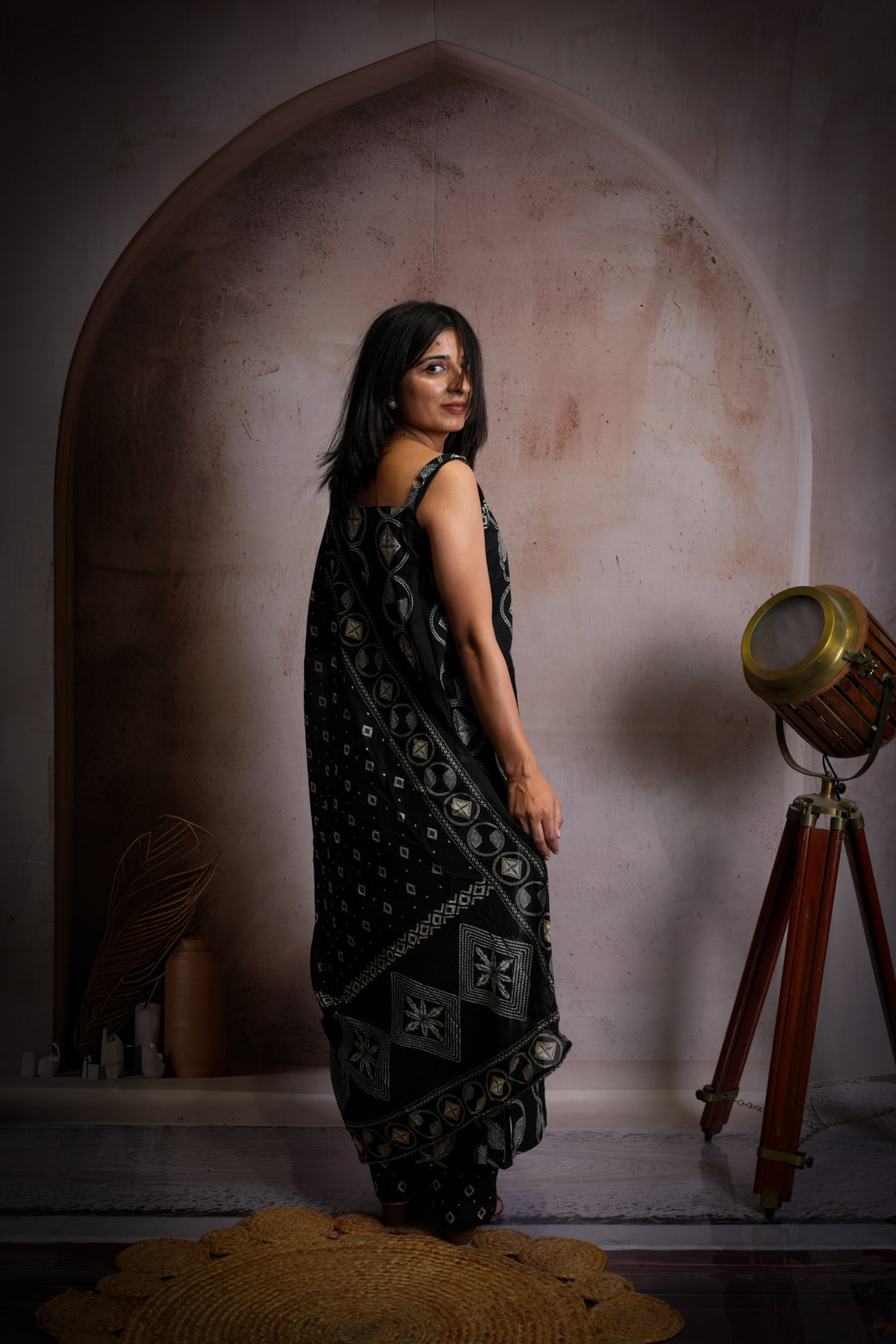 Black Ethnic Printed Pure Cotton Suit Set with Dupatta
