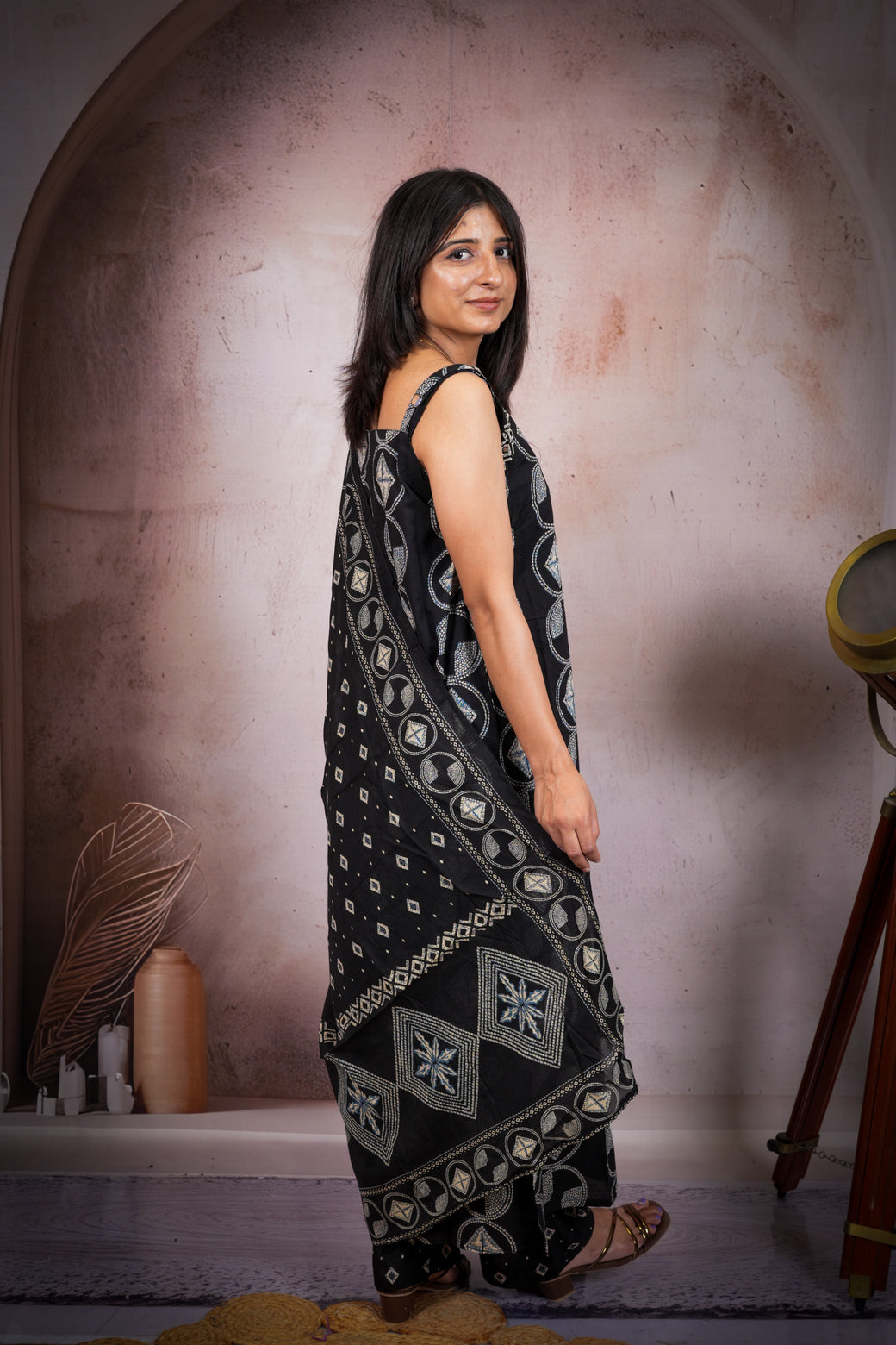 Black Ethnic Printed Pure Cotton Suit Set with Dupatta