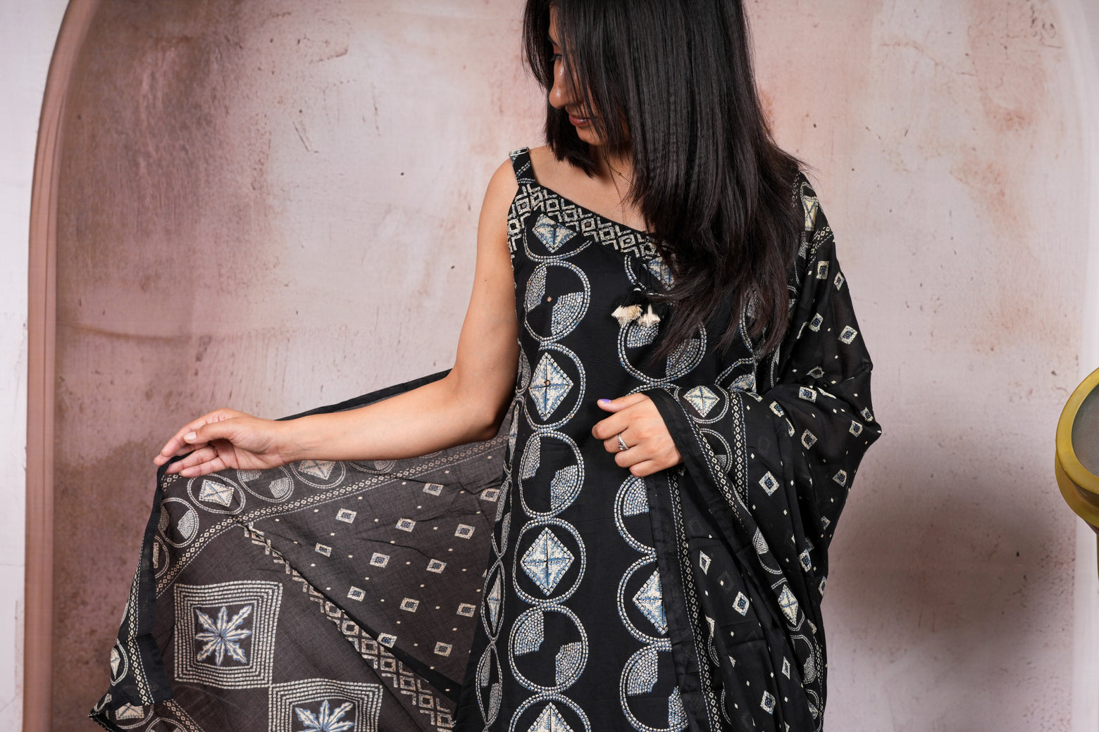 Black Ethnic Printed Pure Cotton Suit Set with Dupatta