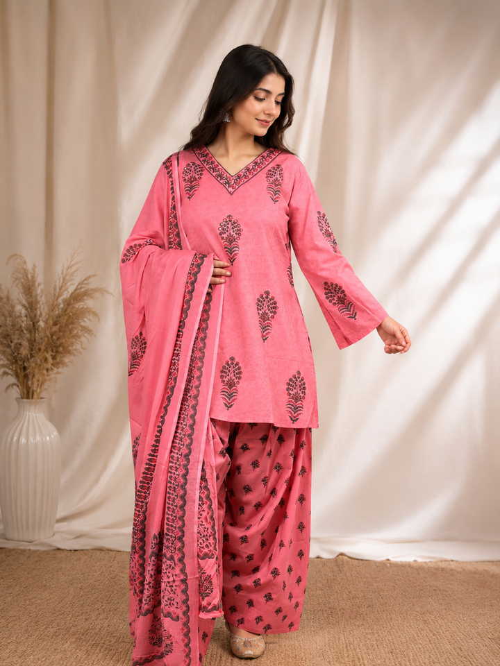 Pink Blush Bloom Farshi Salwar Suit Set