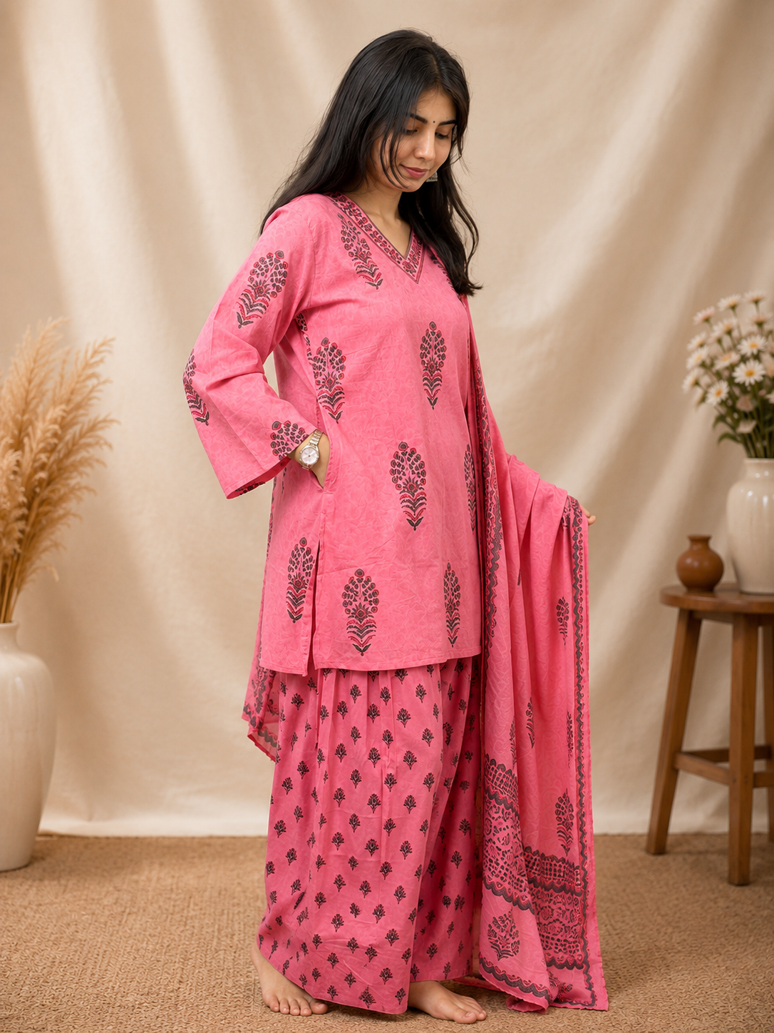 Pink Blush Bloom Farshi Salwar Suit Set