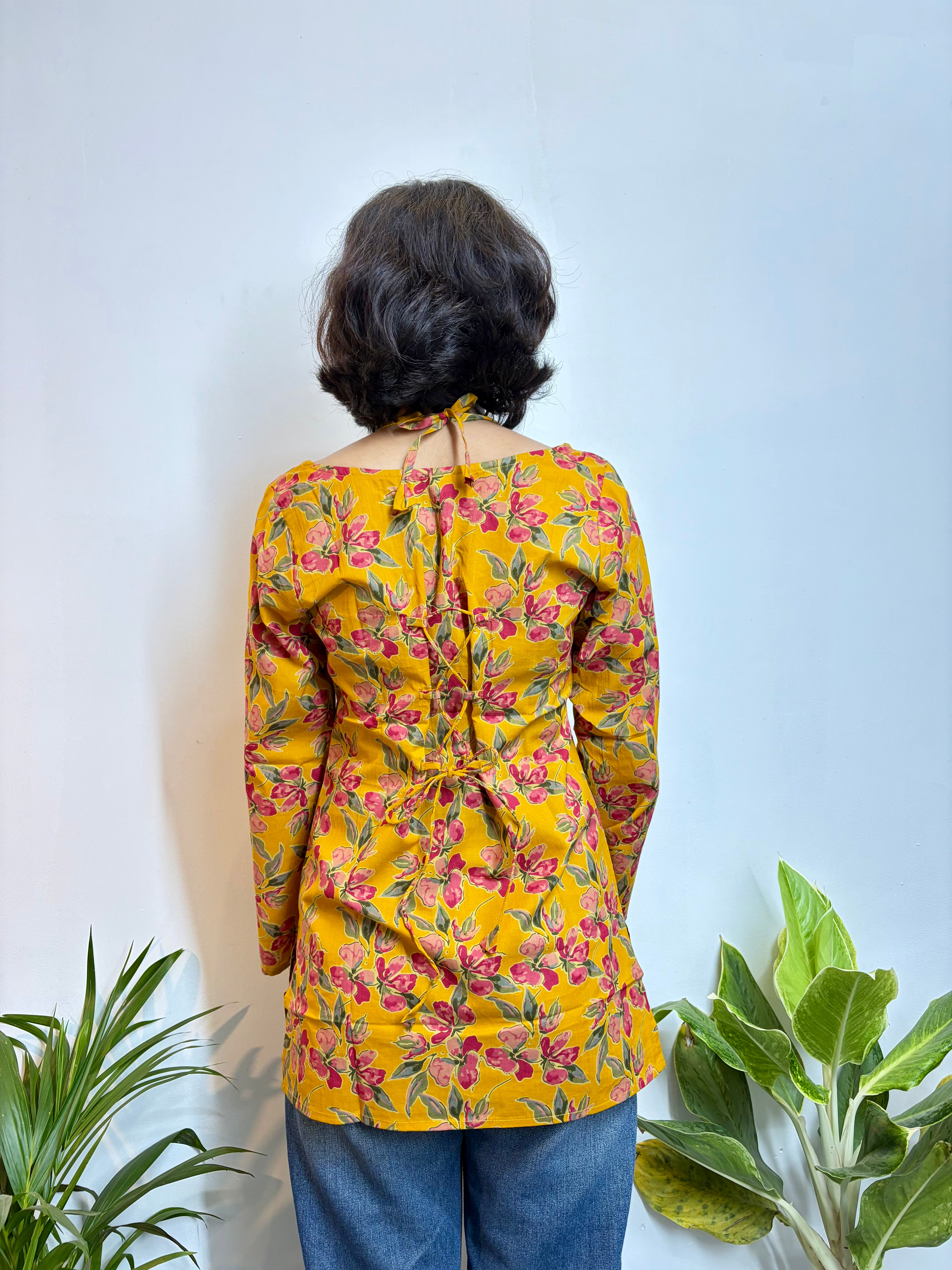 Mustard Yellow floral Sun-shine Pure Cotton Kurti